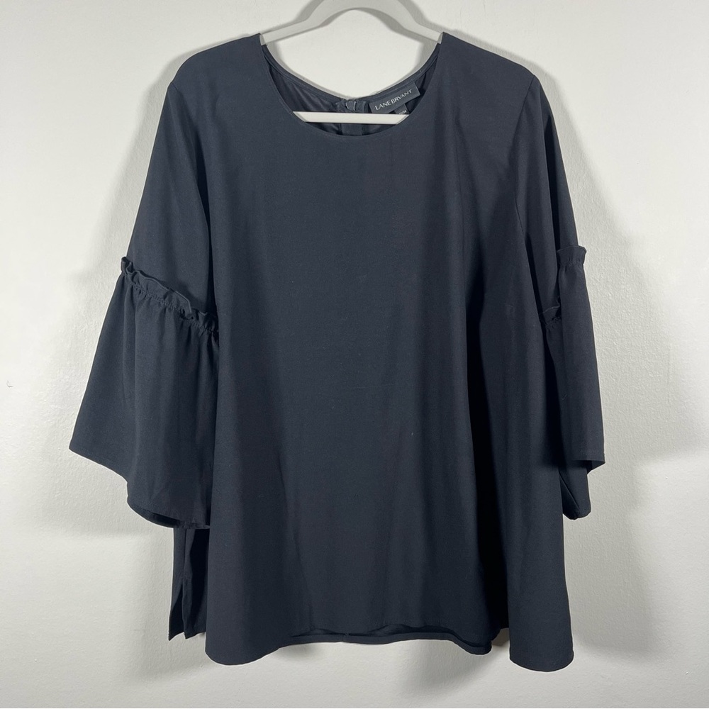 Lane Bryant RN 118641 Bell Sleeve Black Zip Up Blouse Women’s Plus Size 22/24